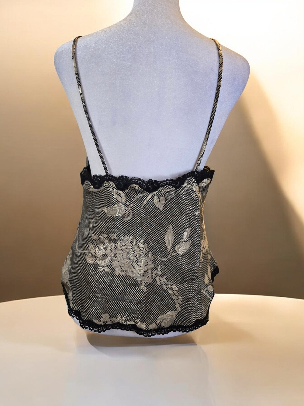 Dior Black and Cream Sheer Floral-Trim Camisole - Picture 2 of 6
